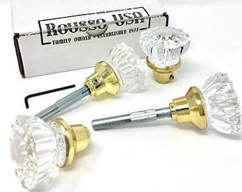 Fluted Crystal Glass Vintage Door Knobs and Spindle 4 Knobs (2 Pair)