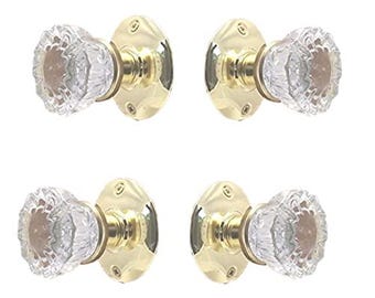 Rousso's Reproductions Glass Knobs (French Double Door Set) (Polished Brass)