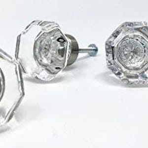 Four Clear Glass Octagon Cabinet Pulls 0504-BN (Brushed Nickel Base)