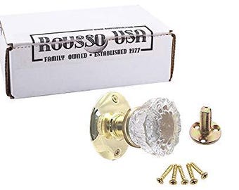 Single Dummy/French Crystal Glass Door Knob-Surface Mount Polished Brass