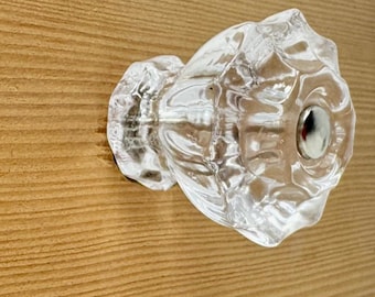 Two Fluted Glass Drawer Pull s(Polished Nickel, Crystal Clear Glass)