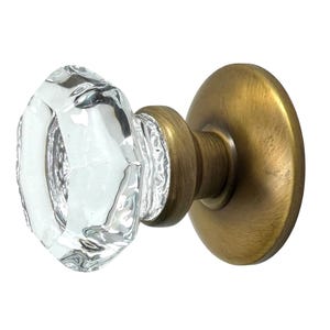 Crystal Glass Octagon Door Knob, Antique Brass Finish, Single Dummy, for Interior Doors