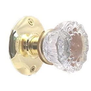 Fluted Glass French Door Knob Set- for Both Sides of One Door (Polished Brass)
