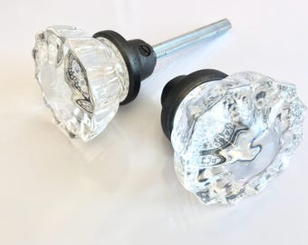 Oil Rubbed Bronze Depression Crystal Glass Door Knobs (1 pair and spindle)