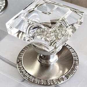 My Creation! Stunning Crystal Square Beveled Glass Dummy Knob on Brushed Silver Detailed Rosette