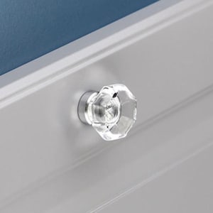 Two Clear Glass Octagon Cabinet Knobs, Brushed Nickel Base
