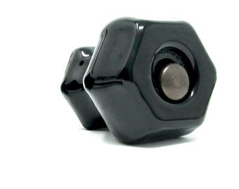 Two Drawer Pulls Antique Reproduction Solid Glass with Oil Rubbed Bolts (Black)