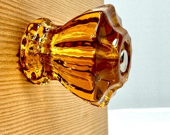 Two Rousso USA Drawer Pulls (Polished Nickel, Rich Amber Glass)