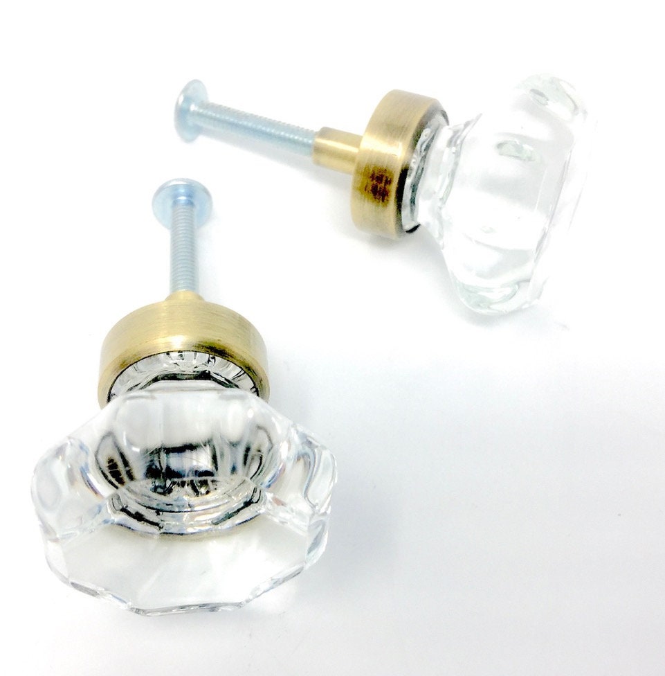 Eight Knob Pulls Sparkling Glass Octagon Etsy