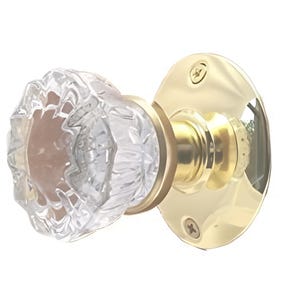 Fluted Glass French Door Knob Set- for Both Sides of One Door (Polished Brass)