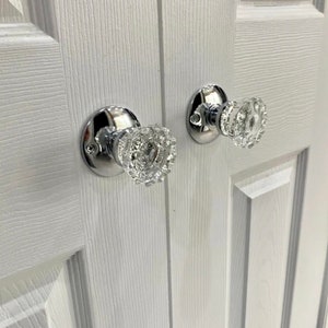 Fluted Glass French Door Dummy Knob Set (Polished Nickel / Silver)