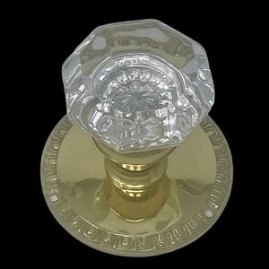 Non-turning Egg & Dart Style Beveled Glass Knobs Dummy Mount (Polished Brass Finish)