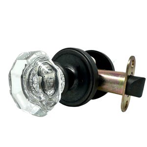 Rousso's Reproductions Classic Passage Door Knob Set, Octagon Glass, Crystal Clear, Lead-Free, Solid Brass, Oil Rubbed Bronze