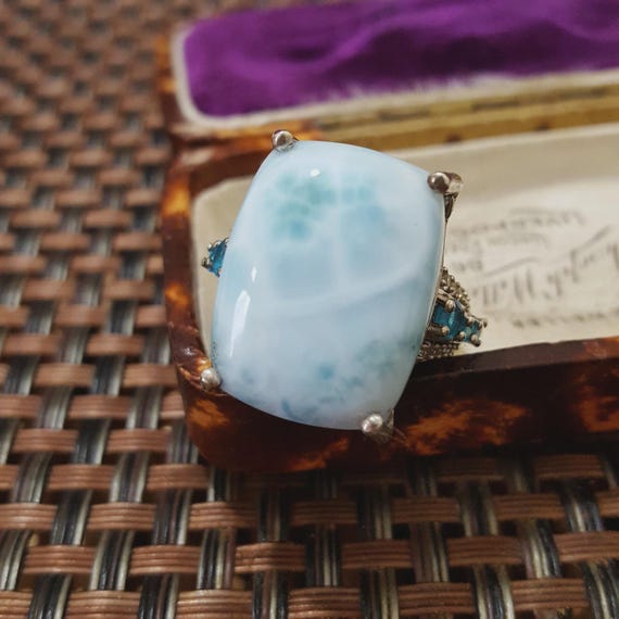 Statement Ring Sterling Silver Large Larimar, Neo… - image 5