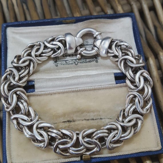 Vintage Men's 925 Sterling Silver Bracelet, Byzantine Chain