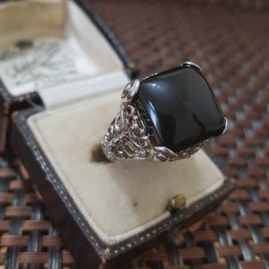 Vintage 925 sterlingsilverring, naturlig svart onyx, storlek N.5 US 7, stämplad