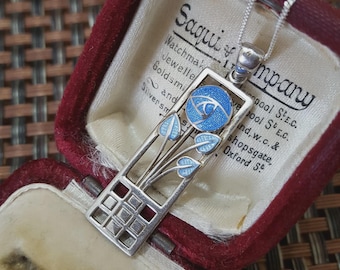 Vintage 925 Sterling Silver Necklace, Rennie Mackintosh Pendant,Lilac Enamel