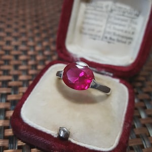 925 Sterling Silver Ring Lab Created Solitaire Ruby UK Size L US 5.75 EU 51