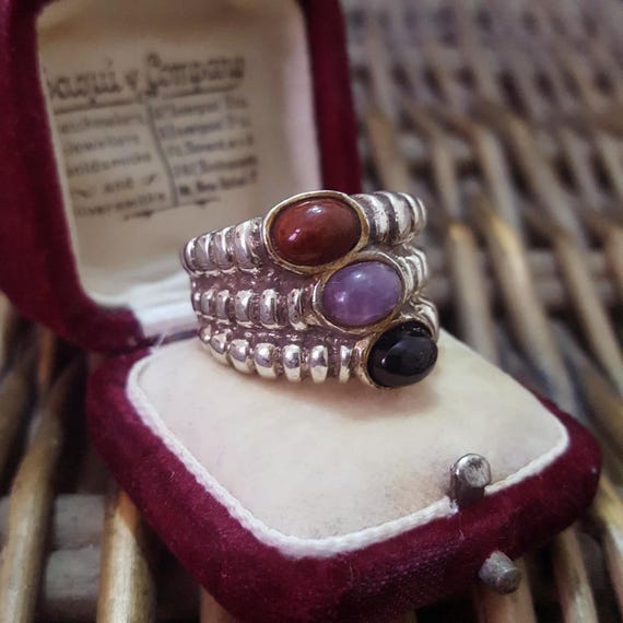 Vintage 925 Sterling Silver Ring, Gemstones Ring, Size P US