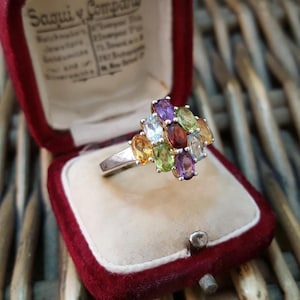 925 Sterling Silver Ring, Multi Gemstones, Size S US 9, Citrine, Peridot, Garnet