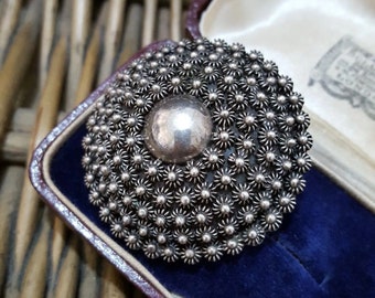 925 Sterling Silver Pendant Brooch, Cannetille Dome, Cuernavaca Mexico