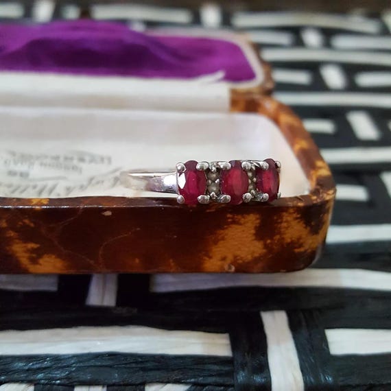 925 Sterling Silver Ring, Natural Ruby Trilogy Ri… - image 2