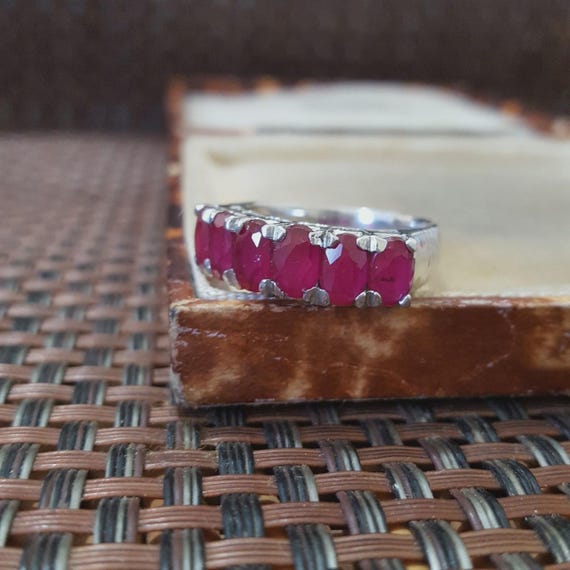 Half Eternity Ring 925 Sterling Silver Ruby Gemst… - image 7