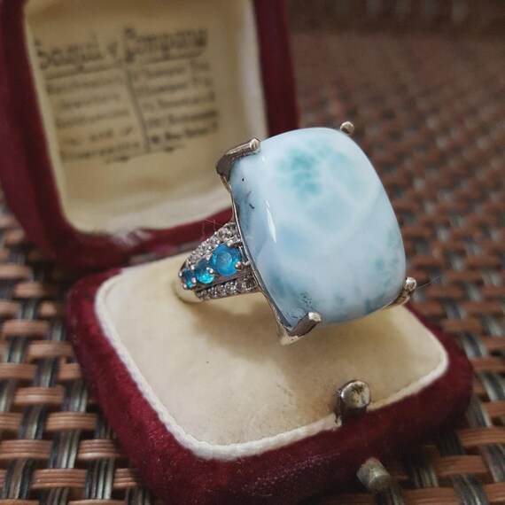 Statement Ring Sterling Silver Large Larimar, Neo… - image 3