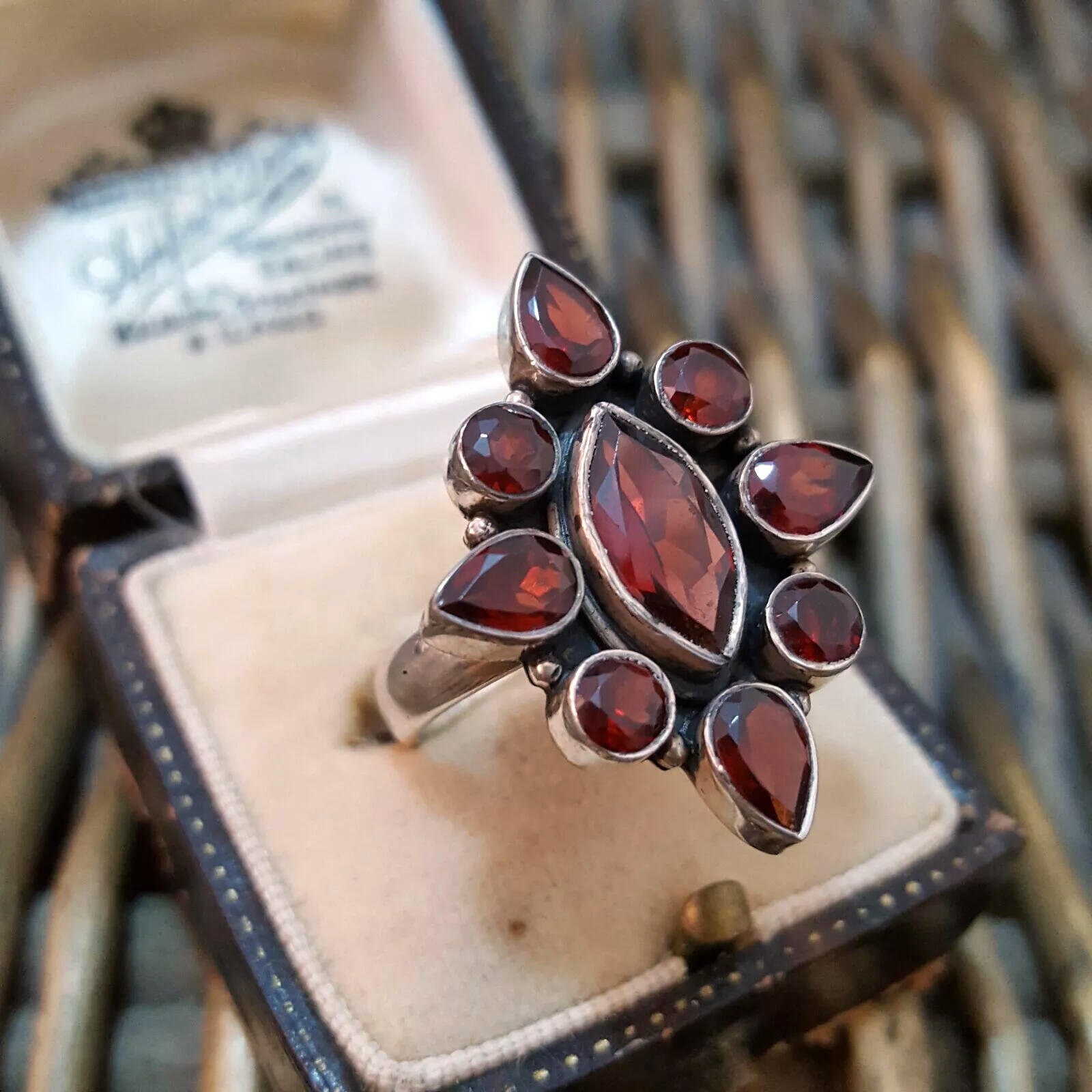 Qvc 925 Sterling Silver Ring, Natural Red Garnet Gemstones