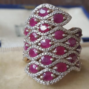 Sterling Silver Ring Ruby Jewellery Wide Openwork Crossover Design UK Size N.5