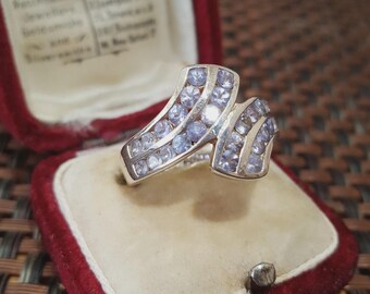 925 Sterling Silver Ring Tanzanite Crossover Design UK Size P / US 7.5 / EU 56