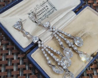 Vintage 925 Sterlingsilber-Ohrringe, funkelnde Kristalle, Party, Art-Deco-Stil