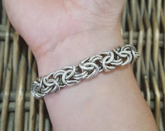Vintage Men's 925 Sterling Silver Bracelet, Byzantine Chain
