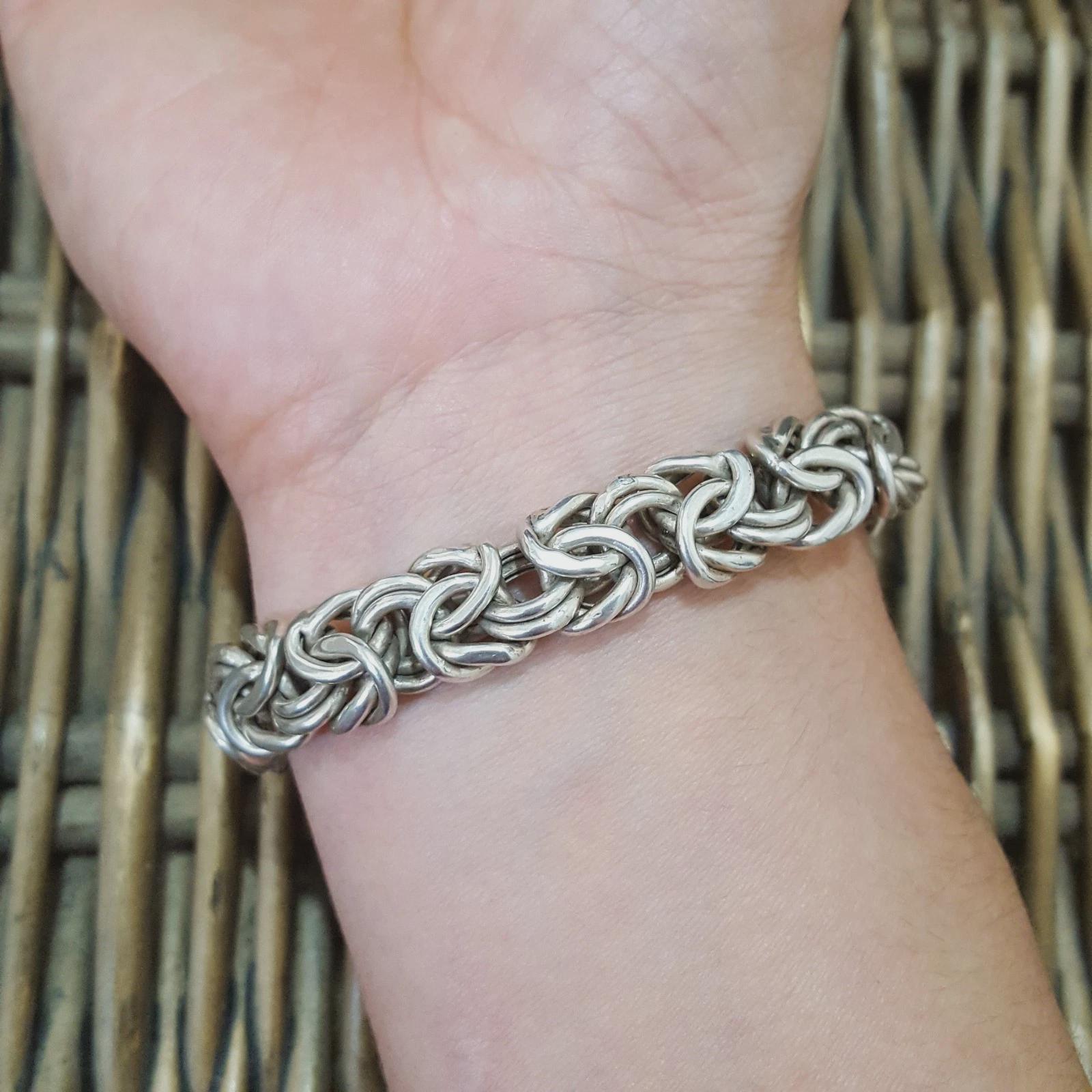 Vintage Men's 925 Sterling Silver Bracelet, Byzantine Chain