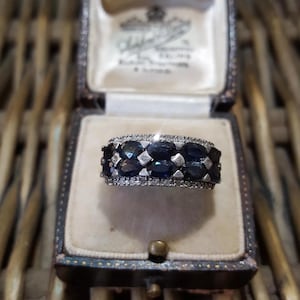 925 Sterling Silver Ring, Natural Sapphires And Diamonds Ring, Size J US 4.75