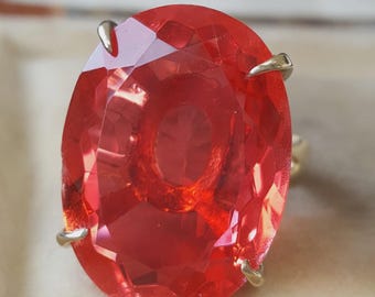 Gold Plated Sterling Silver Ring Strawberry Quartz Doublet Oval Statement Size T