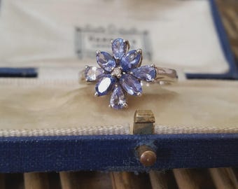 925スターリングシルバーリング、バイカラータンザナイト