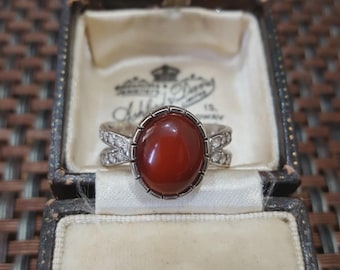 Vintage Sterling Silver Ring Natural Carnelian & Topaz UK Size Q / US 8