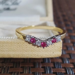 Gold Plated Sterling Silver Wishbone Ring Rubies Simulated Diamonds UK Size R