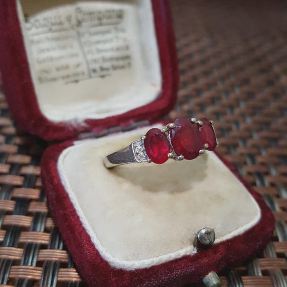 925 Solid Sterling Silver Trilogy Ring Natural Ru… - image 4