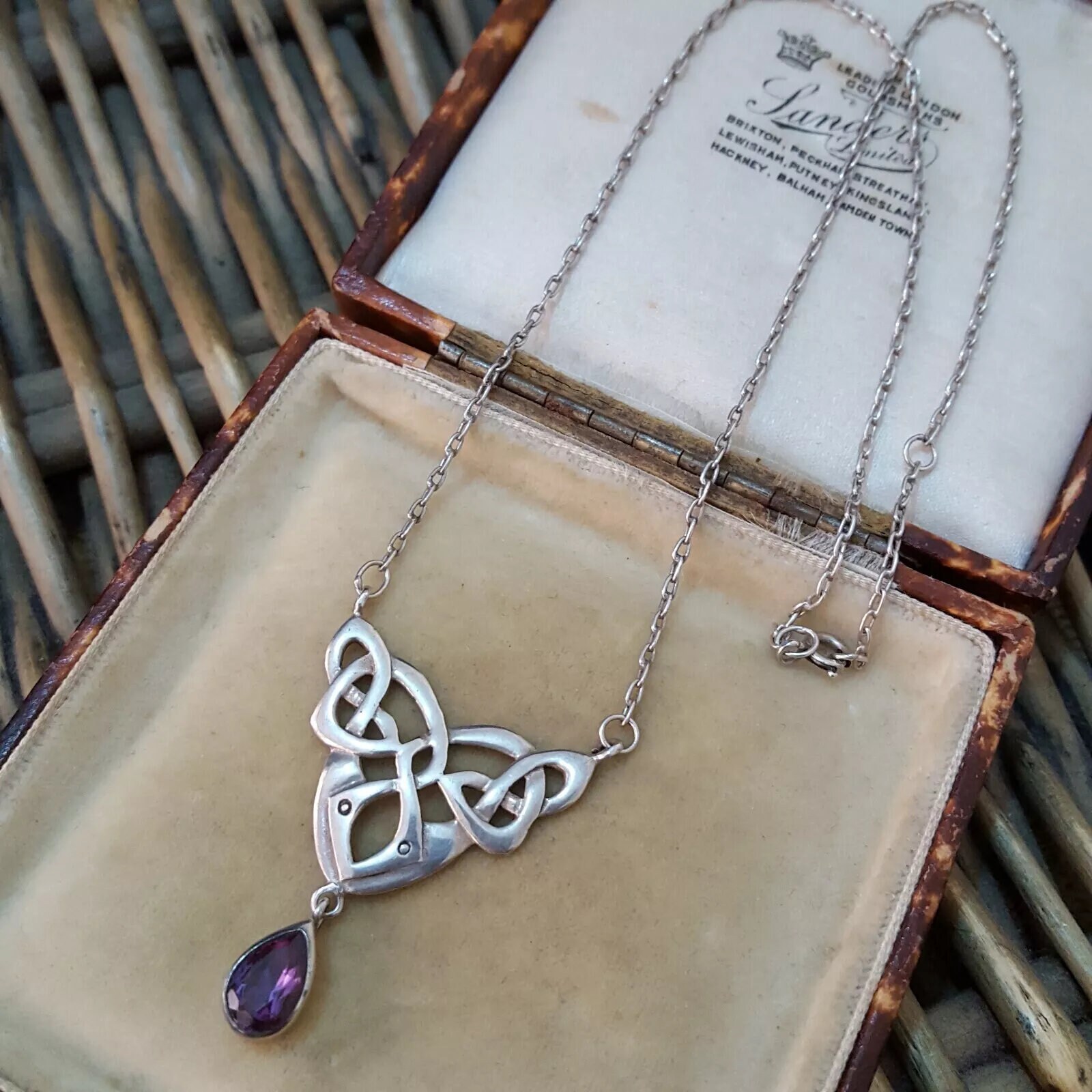 Kit Heath Vintage 925 Sterling Silver Necklace Celtic Natural Amethyst 1994