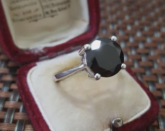 925 Sterling Silver Ring, Natural Black Onyx Solitaire Ring, Size R.5 US 8.75