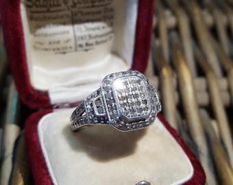 Art Deco 925 Sterling Silver Ring, Natural Diamonds, 0.750ct, Size N US 6.75