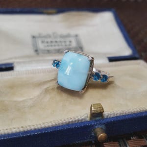 Womens Sterling Silver Ring Natural Blue Larimar Gem UK Size P / US 7 3/4 / EU 56