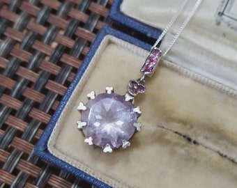 925 Sterling Silver Necklace,Rose De France Amethyst And Pink Tourmaline Pendant