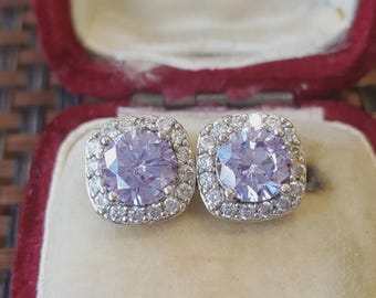 Diamonique Sterling Silver Simulated Tanzanite And Diamonds Stud Earrings