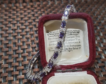 925 Sterling Silver Tennis Bracelet, Sparkly Simulated Amethyst, 7.7", Superb
