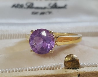 Sterling Silver Solitaire Ring Moroccan Amethyst UK Size O US 7.25 Gold