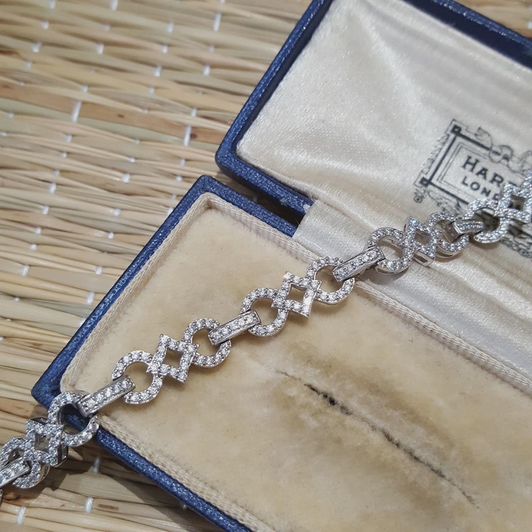 925スターリングシルバーテニスブレスレット、キラキラクリスタル