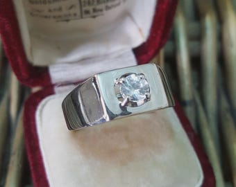 925 Sterling Silver Ring, Natural Topaz Gemstone Signet Ring, Size U US 10
